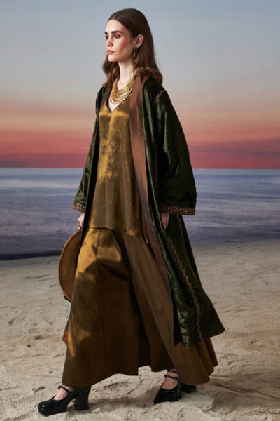 Green zari embroidered cape sharara set