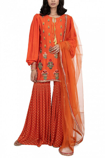 Tangerine embellished sharara set