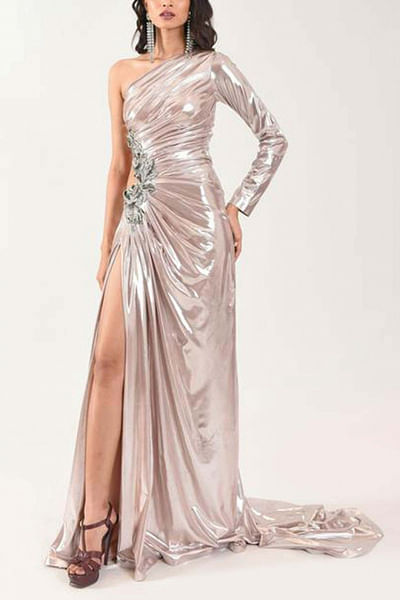 Metallic rose gold gown