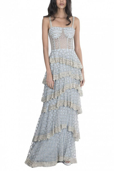 Ice blue layered gown