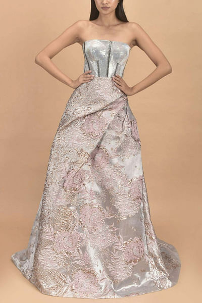 Grey and pink jacquard gown