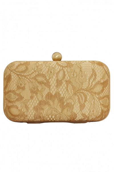 Gold chantilly lace box clutch