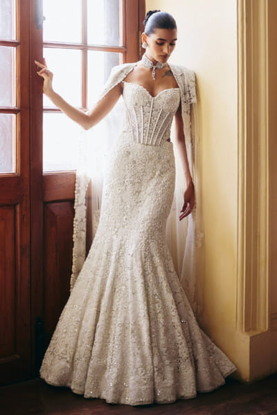 Ivory floral embroidered skirt set