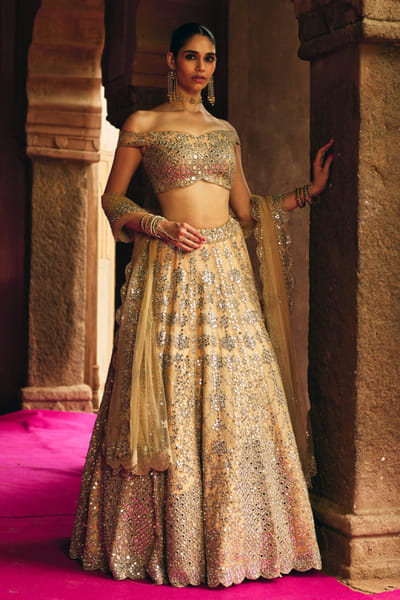 Champagne gold mirror embroidered lehenga set