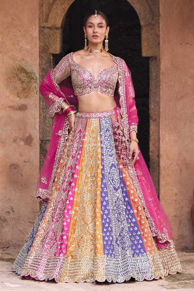 Angad Singh Multicoloured mirror embroidered lehenga set ANGAMAY26D145414