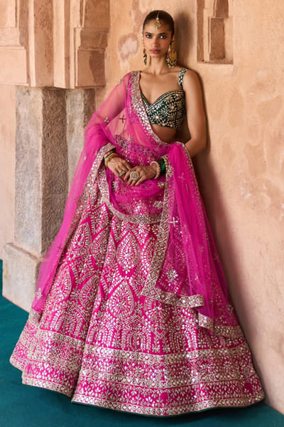 Angad Singh Pink and green mirror embroidered lehenga set ANGAMAY26D145420