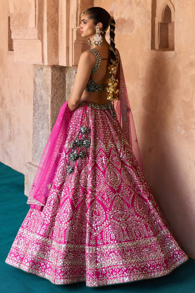 Angad Singh Pink and green mirror embroidered lehenga set ANGAMAY26D145420
