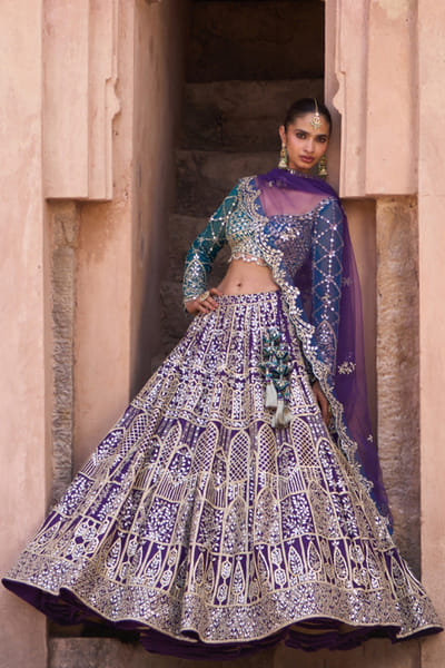 Angad Singh Purple and blue zari embroidered lehenga set ANGAMAY26D145422