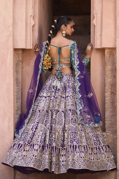 Angad Singh Purple and blue zari embroidered lehenga set ANGAMAY26D145422