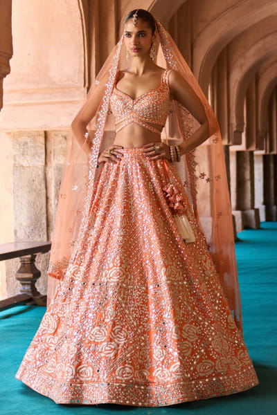 Angad Singh Orange mirror embroidered lehenga set ANGAMAY26D145427