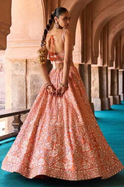 Angad Singh Orange mirror embroidered lehenga set ANGAMAY26D145427