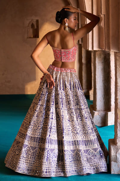 Angad Singh Indigo and orange embroidered lehenga set ANGAMAY26D145428