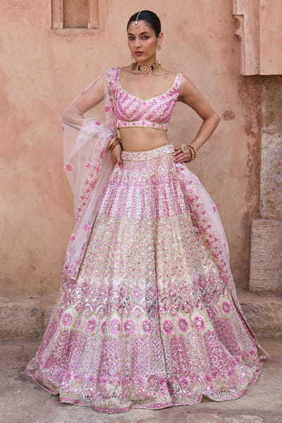 Angad Singh Ivory mirror embroidered lehenga set ANGAMAY26D145430