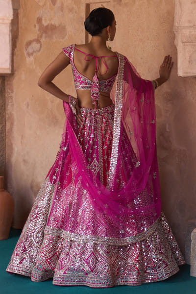 Angad Singh Pink and red mirror embroidered lehenga set ANGAMAY26D145431