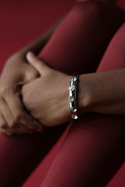 Silver Swarovski crystal studded cuff bracelet
