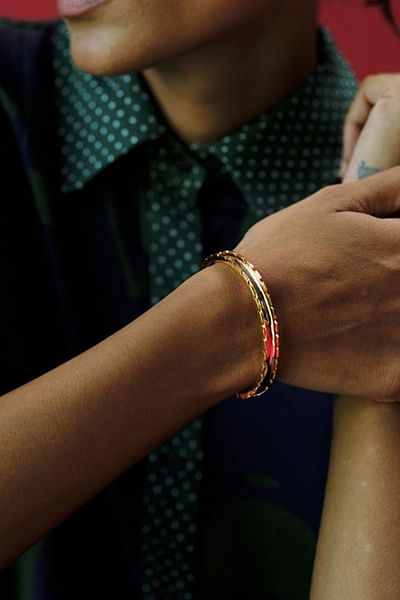 Gold sculpted cuff bracelet