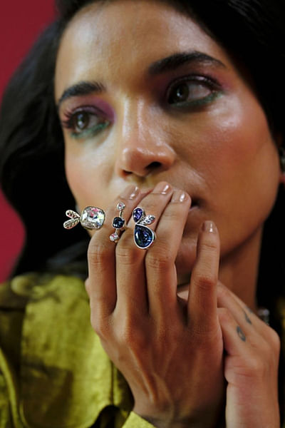 Blue silver Swarovski crystal encrusted ring