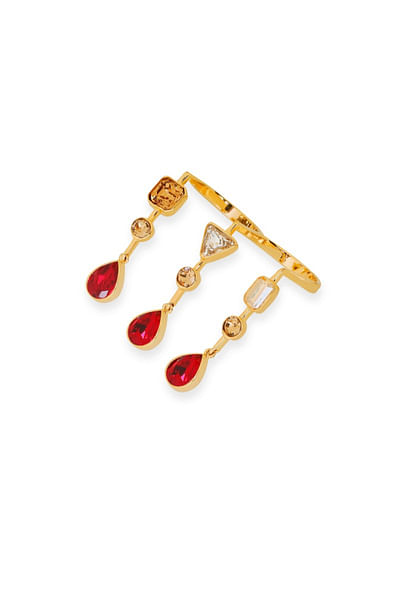 Red trio Swarovski crystal encrusted ring