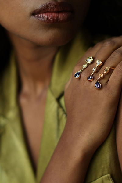 Purple trio Swarovski crystal encrusted ring