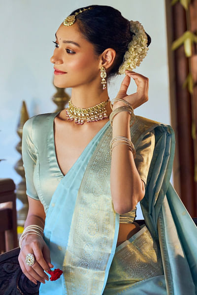 Aqua and gold kundan polki necklace set