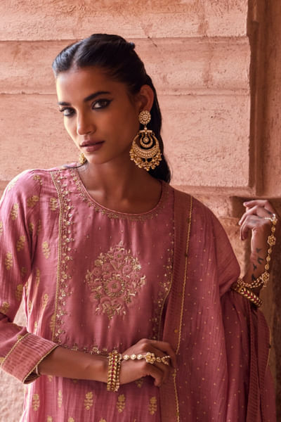 Gold and white kundan jadau chandbali earrings