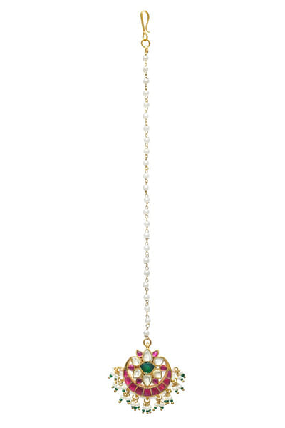 Multicolour kundan polki maangtikka
