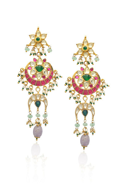 Multicolour kundan chandbalis