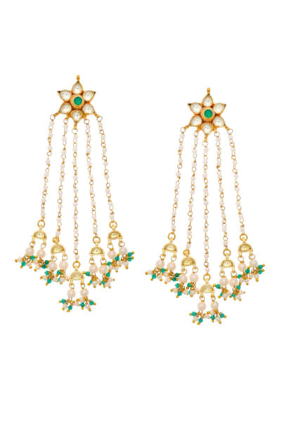 Maisara Green kundan jadau floral dangle earrings MAISAUG26D151365