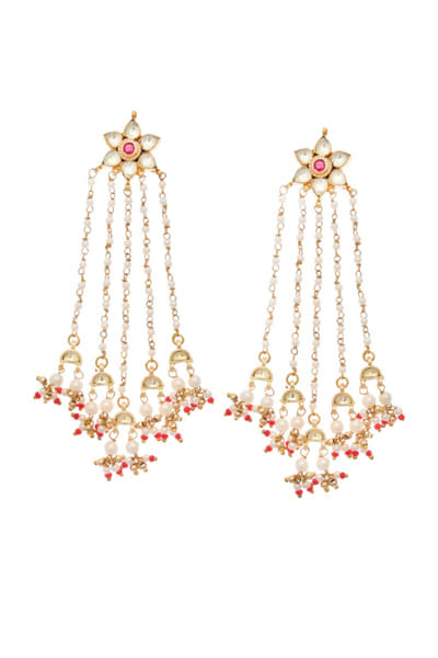 Maisara Rani pink kundan jadau floral dangle earrings MAISAUG26D151366