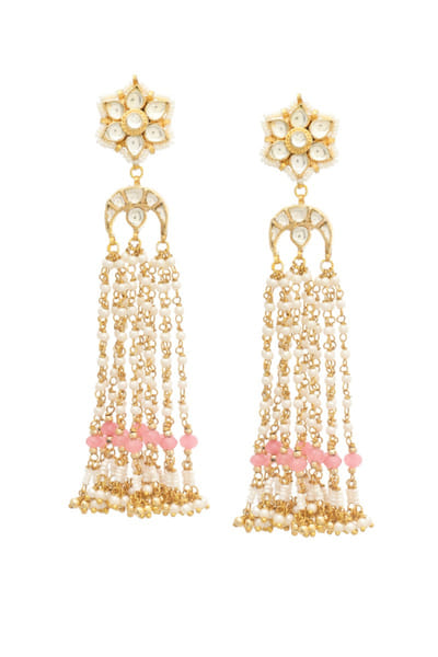 Maisara Peach pearl kundan floral tassel earrings MAISEP25D133370