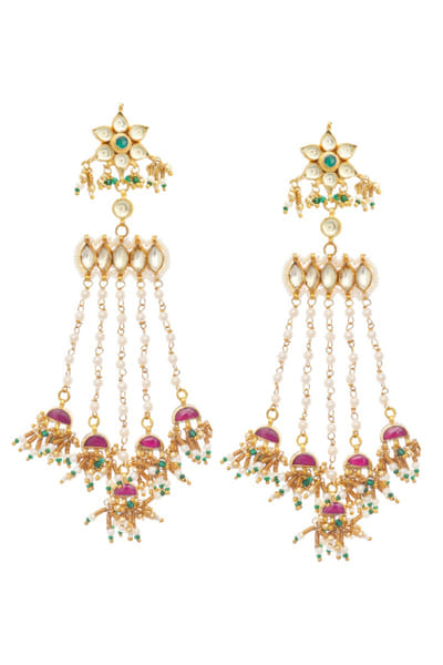 Maisara Multicoloured kundan floral dangle earrings MAISAUG26D151360