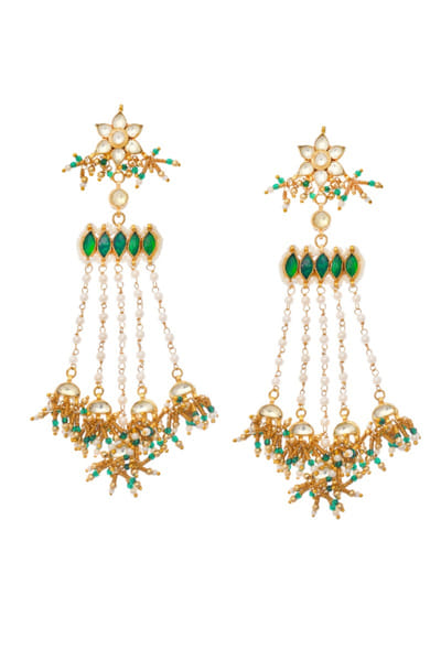 Maisara Green-white kundan floral dangle earrings MAISAUG26D151361