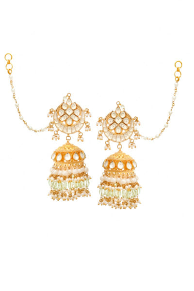 Maisara Mint green stone kundan chain jhumkas MAISAUG26D151359