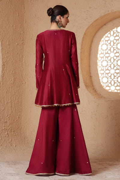 Niti Bothra Maroon dori embroidered sharara set NITIJUL26D149508