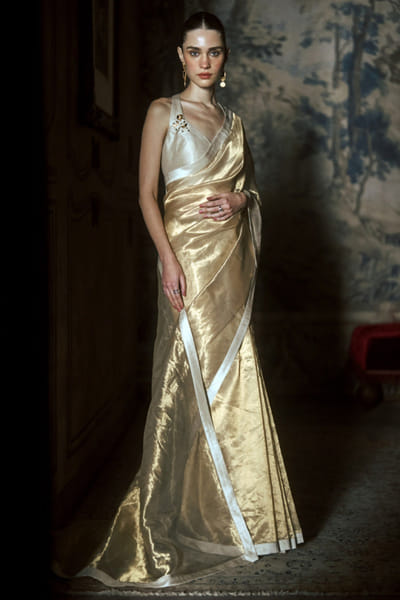 Matsya Gold silk tissue sari set MATSMAY26D244354