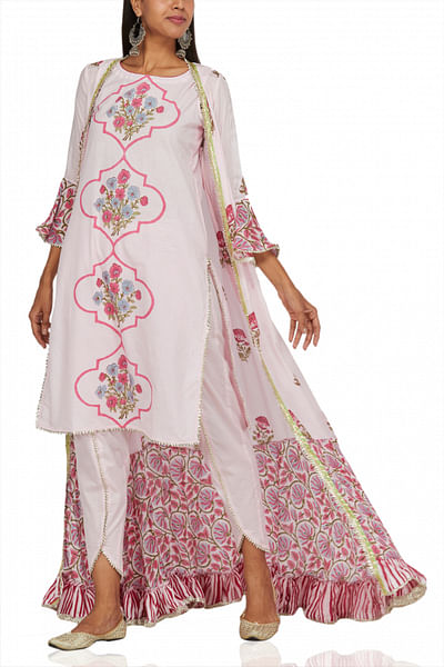 Pink printed Dhoti & cape set