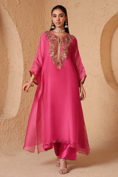Niti Bothra Pink zardozi embroidered kaftan set NITIJUL26D149491