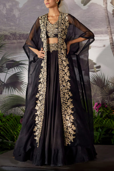 Mrunalini Rao Black embroidered cape with skirt set MRRDEC2203