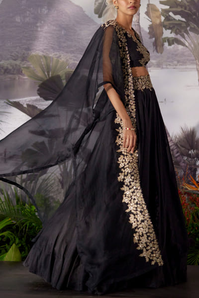 Mrunalini Rao Black embroidered cape with skirt set MRRDEC2203