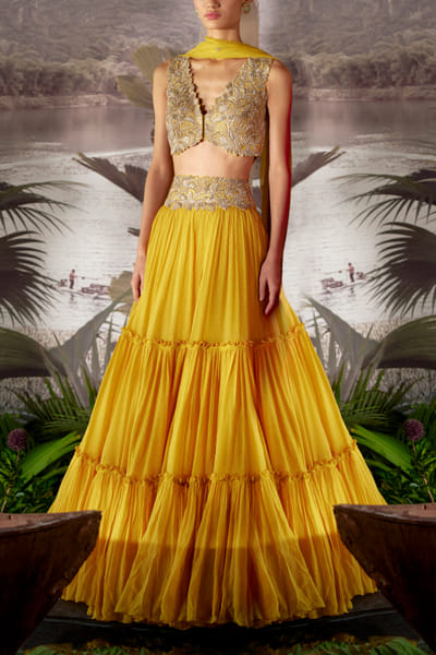 Yellow embroidered lehenga set