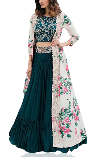 Emerald green lehenga & jacket set