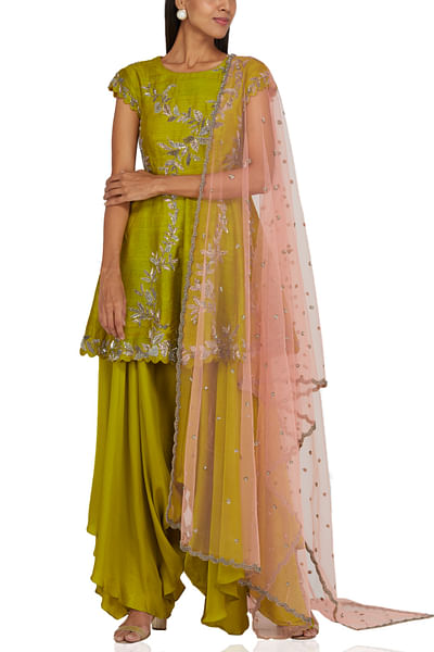 Parrot green embroidered anarkali set