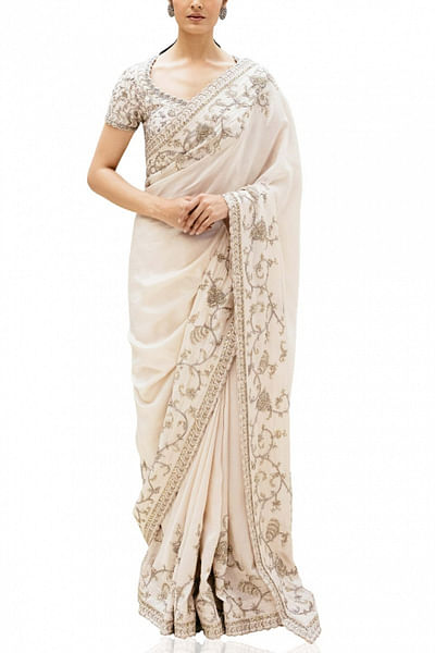 Off white silk sari set