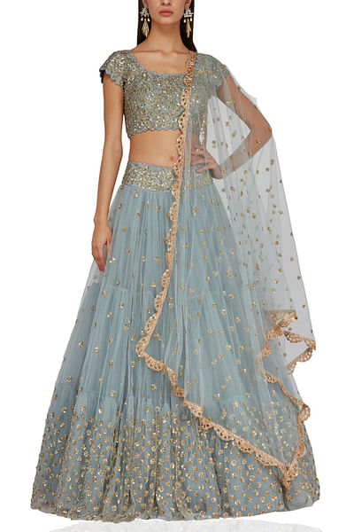 Sky blue tulle lehenga set