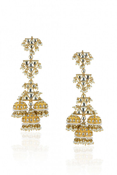 Gold kundan dangler jhumka earrings