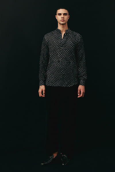 Black silk rai dana bandhani kurta shirt