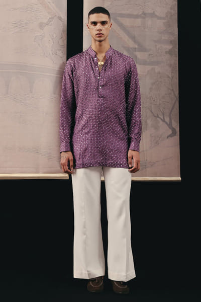 Twenty Nine Lavender silk rai dana bandhani short kurta TWENAPR26D142924
