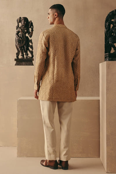 Twenty Nine Taupe silk rai dana bandhani short kurta TWENAPR26D142923