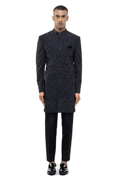 Black metallic embroidered sherwani set