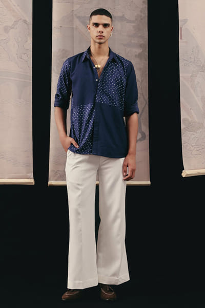 Indigo rai dana bandhani applique kurta shirt